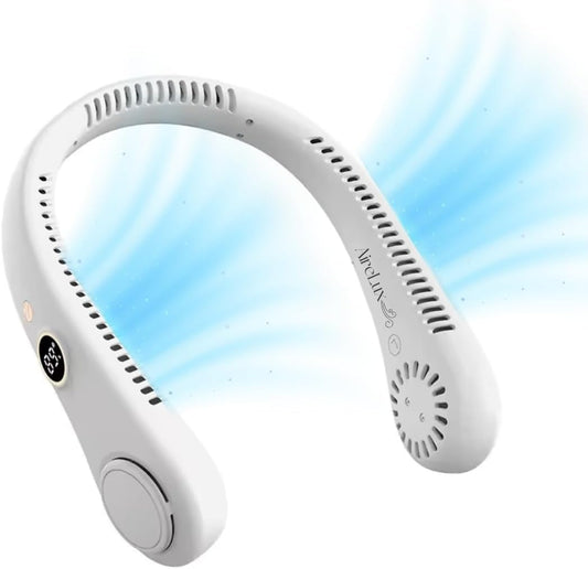 Cooling Neck Fan, 5-Speed, USB Rechargeable Bladeless Hands-Free Portable Lightweight Quiet LED Display Indoor Outdoor Birthday Xmas Gift Men Women Summer Travel (Classic White), BZ-F101A